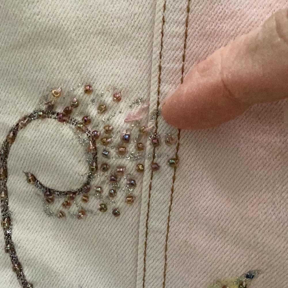 Michael R Dan 1962 vintage jean jacket beaded maximalist pink whimsy M - Picture 7 of 10
